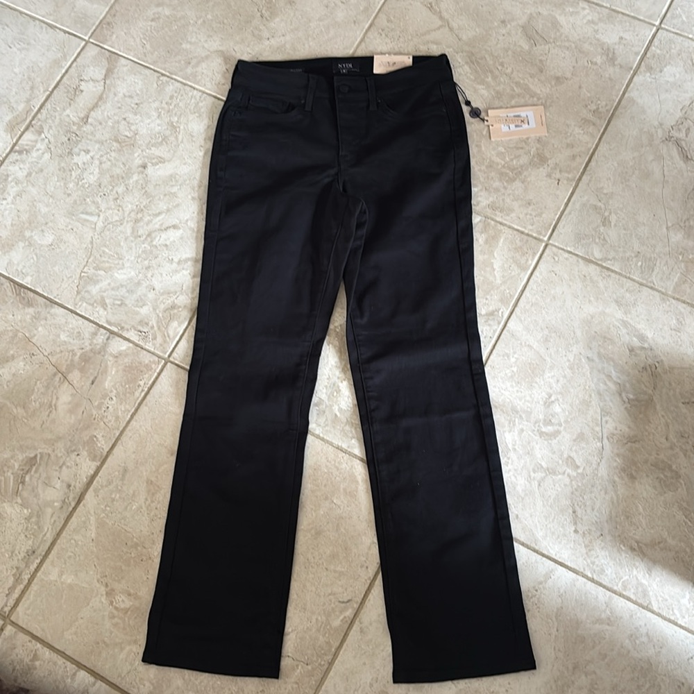 NYDJ Ellison High Rise Straight Black Jeans Size 4. Cool Embrace, Lift Tuck